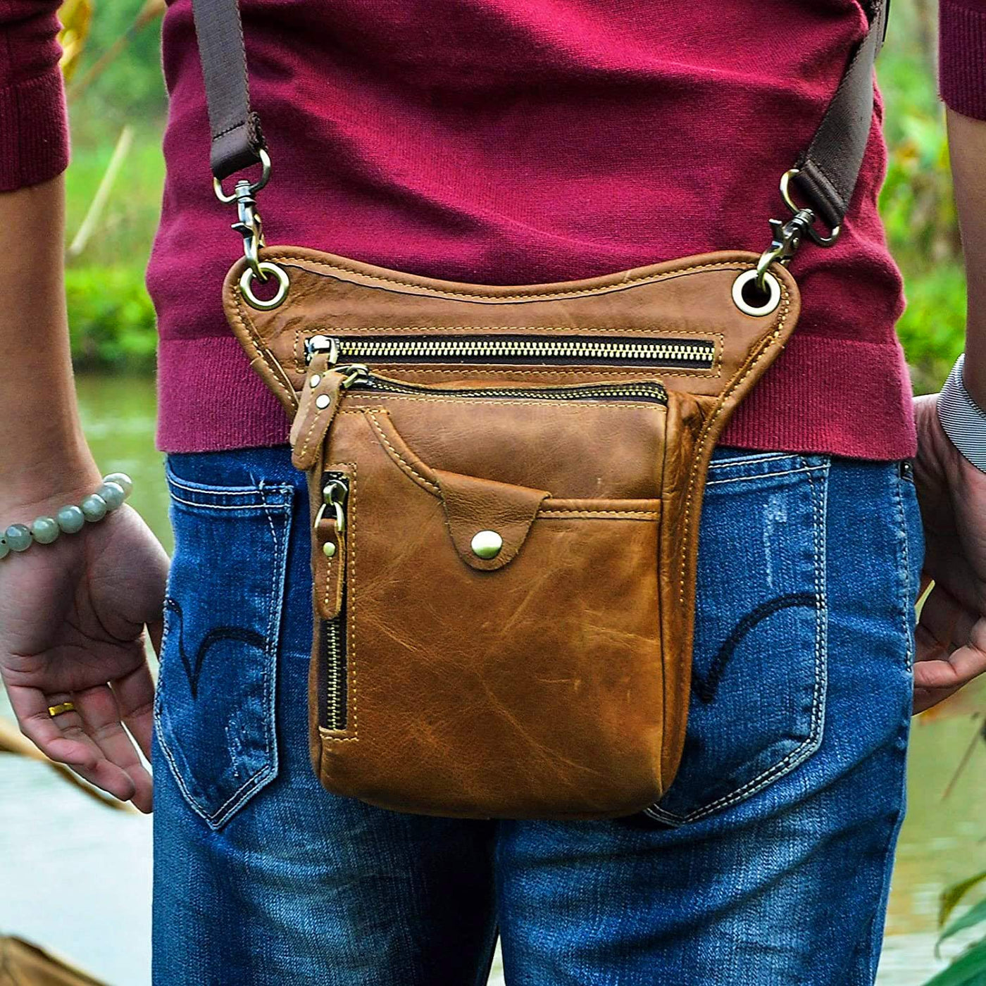 Echtes Leder Tasche Bein Tasche äußeren Bein Tasche Reise Hüfte Tasche Wandern Klettern Oberschenkel Tasch