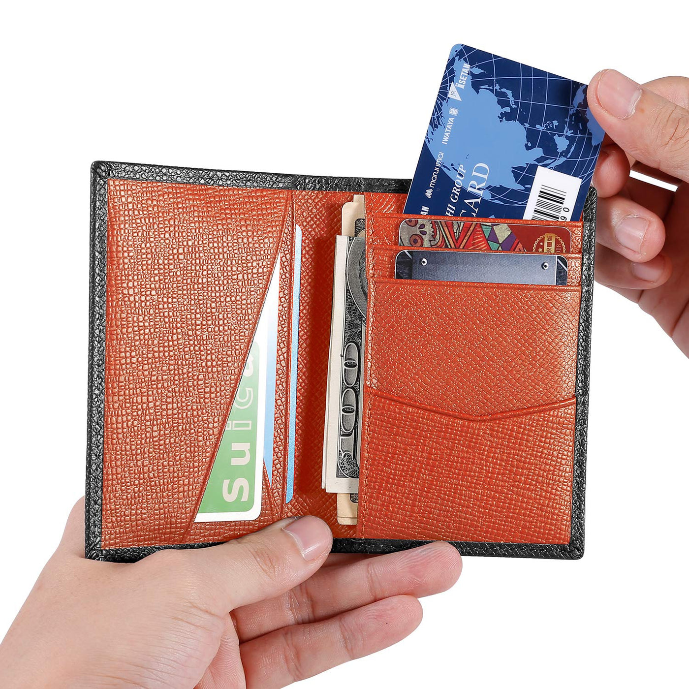 Portefeuille avec porte-cartes de crédit, portefeuille fin avec protection RFID, portefeuille en cuir véritable 9 compartiments