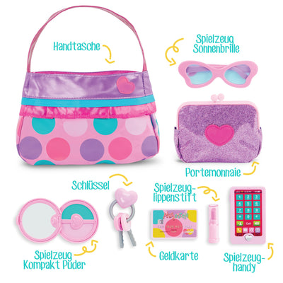 Princess Bag for Kids, 8 Piece Toy Bag with Toy Make-Up, Wallet, Mobile Phone, Keys and More for Kids From 3 Years of Age
