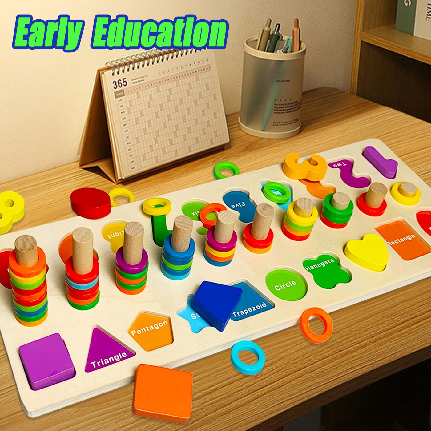 2 in 1 children's educational toy motor skills toy puzzles, puzzle game wooden blocks wood learning numbers