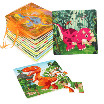 Wooden animal puzzles and organizer bag for each puzzle for children