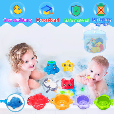 Baby bath toys water toys, 16Pcs kids bath toys with fishing net, bath toys baby kids toys baby bath penguin, swan, duck, whale