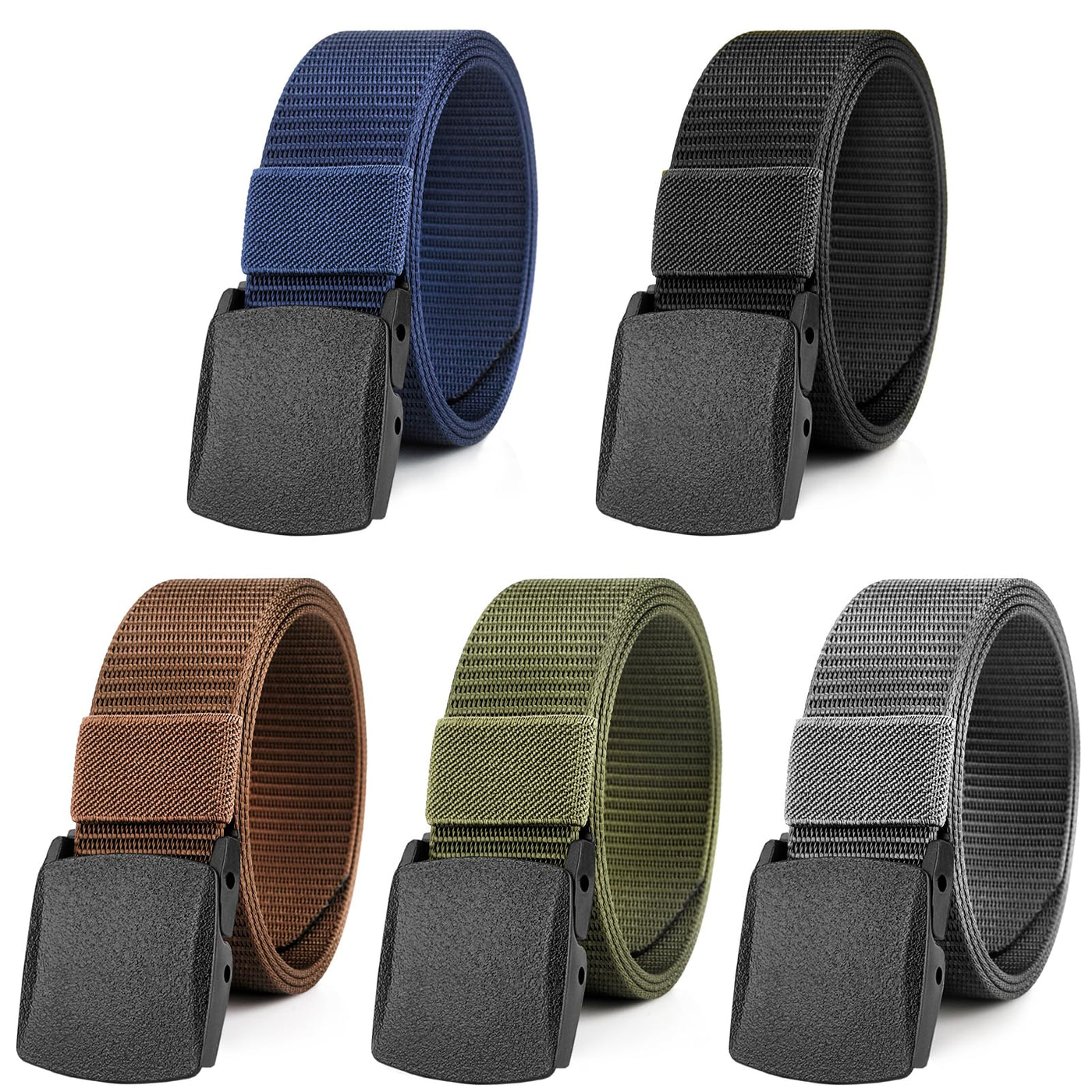 5 piece work belt, unisex belt nylon adjustable canvas belt, no metal buckle