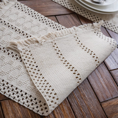 Macrame Table Runner Boho Cotton Flax Table Runner with Tassels