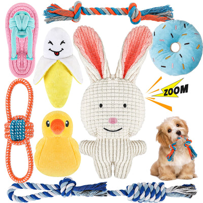 Lot de 8 Cordes pour Chien en Peluche Grinçantes, Jouet pour Chiot, Petits Chiots, Lavables, en Coton Naturel et Non Toxiques