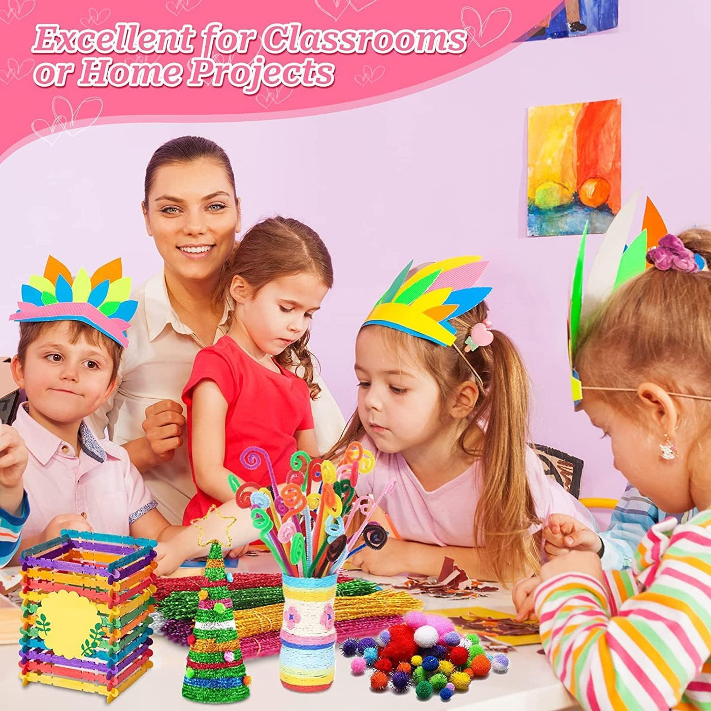 Craft set for children, 3000+Pcs craft set for children craft box craft material set, craft case include pompoms, pipe cleaners for children