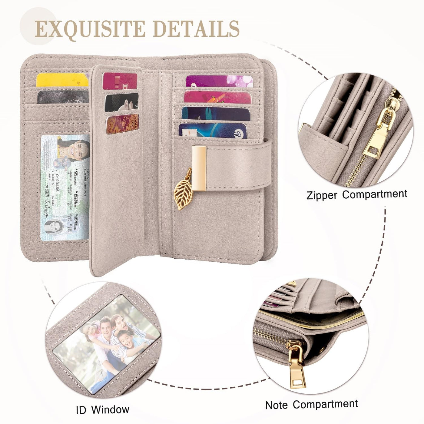 Leather wallet purse wallet many compartments wallet with RFID protection 18 card slots wallets with zipper chain and lanyard