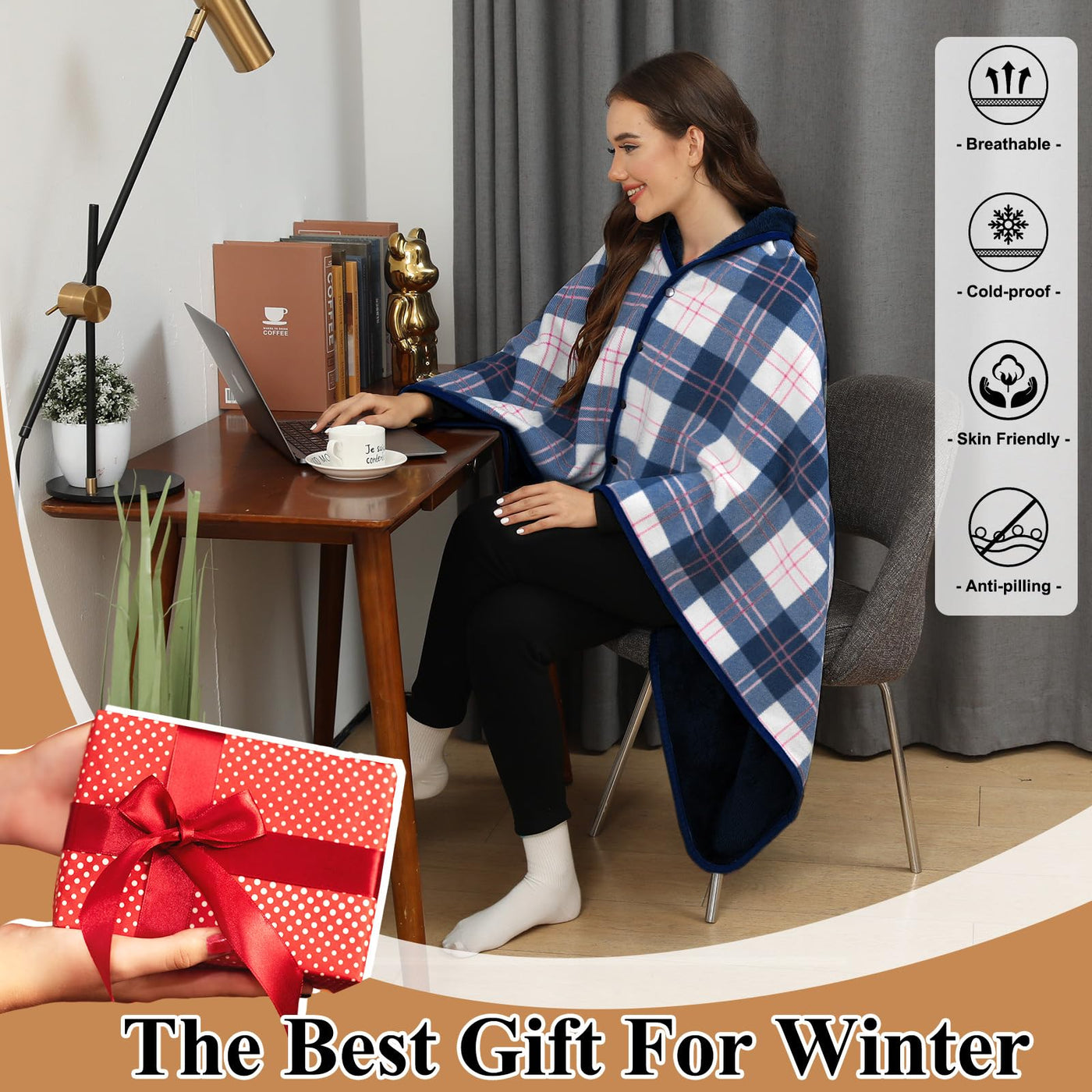 Winter scarf with button Soft blanket scarf Fleece oversized poncho Cape Pullover