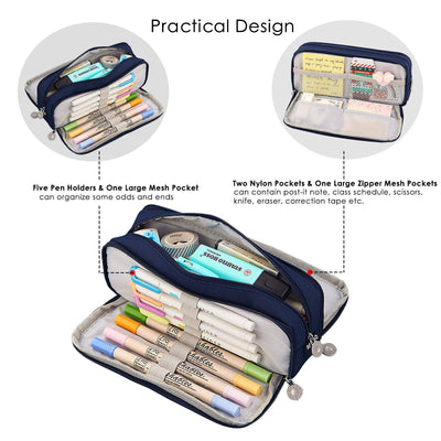 Pencil case for school with 3 compartments, large capacity, pencil case, stationery, organizer, cosmetic bag