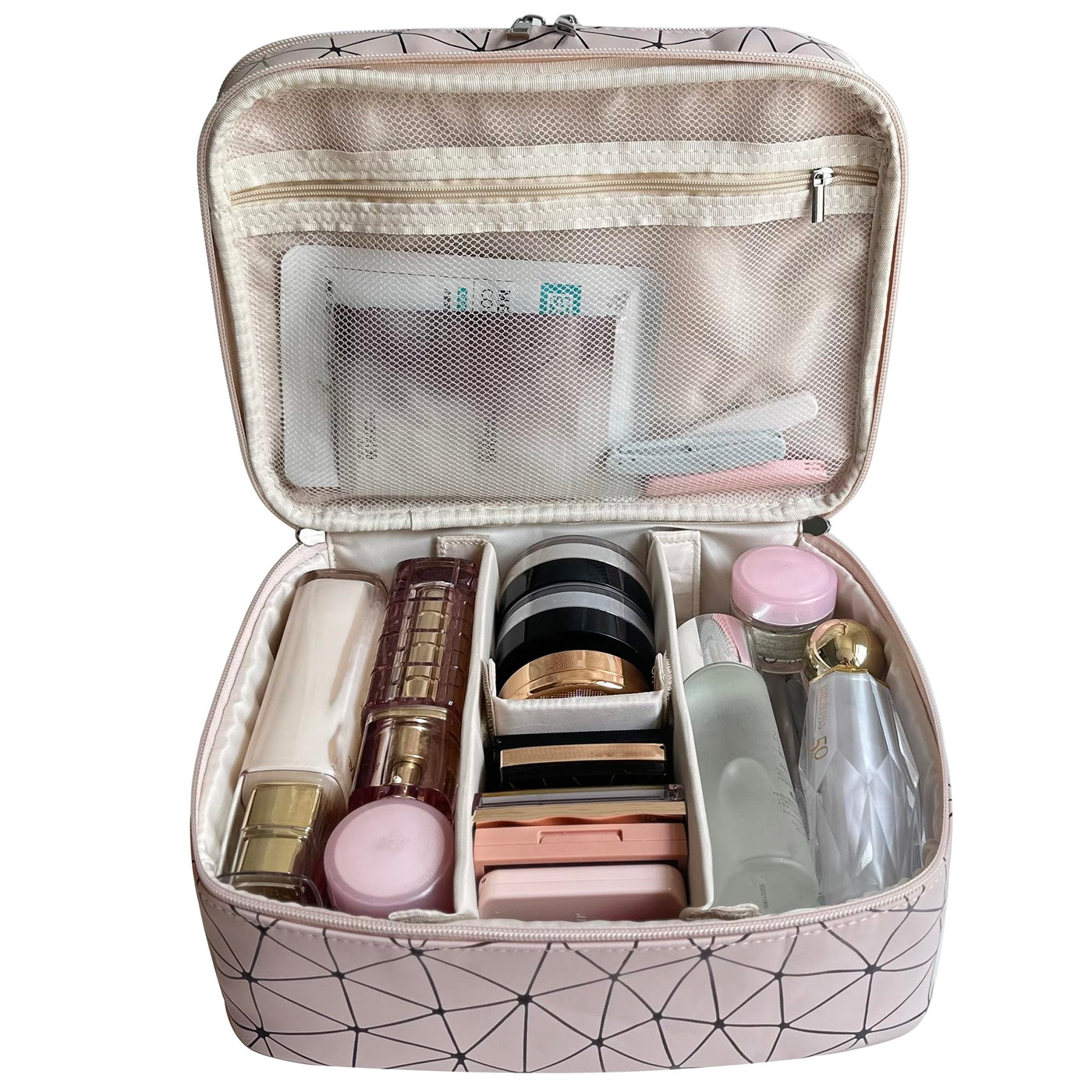 Sac à cosmétiques grand format - trousse de toilette étanche avec pochette pour brosse et séparateur