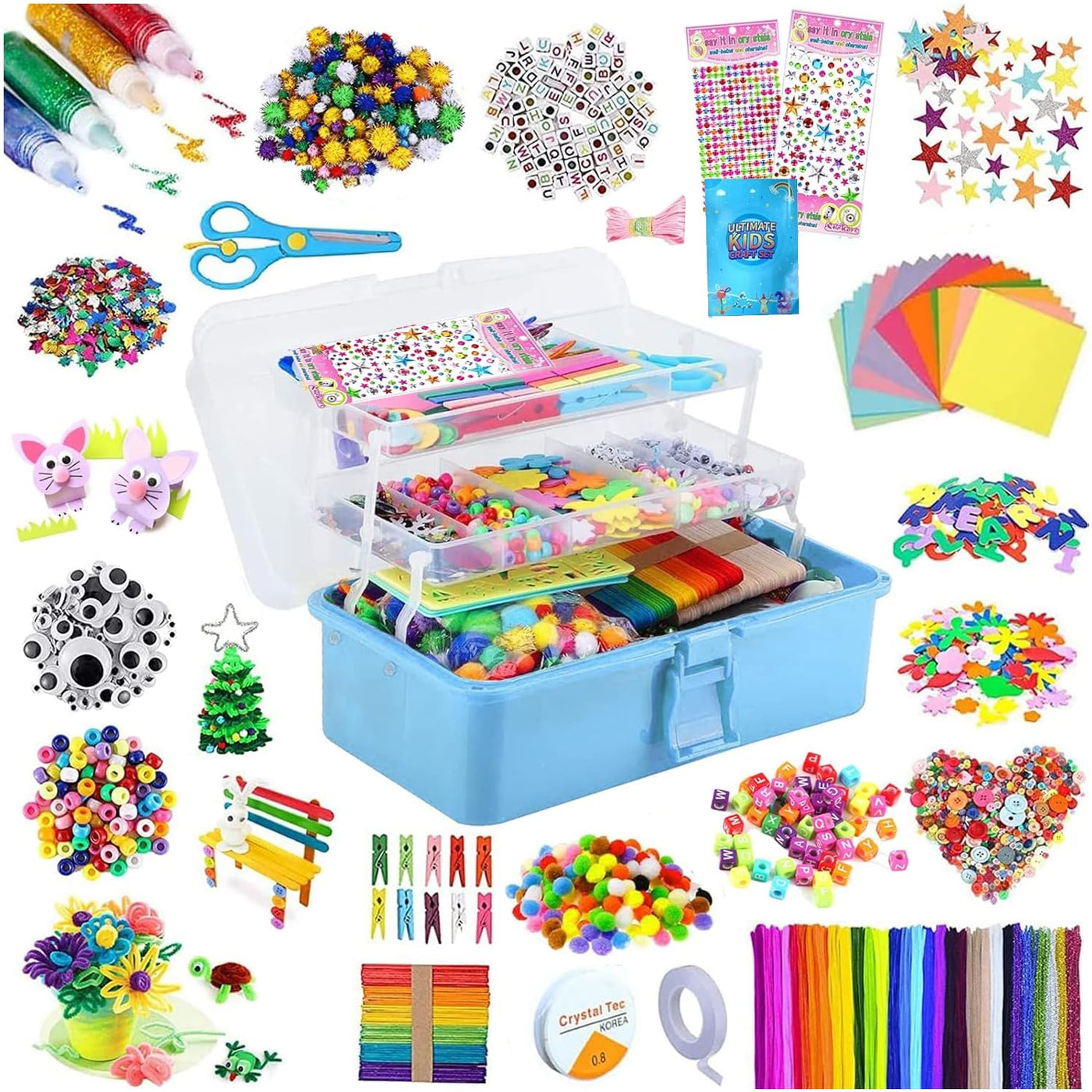 Craft set for children, 3000+Pcs craft set for children craft box craft material set, craft case include pompoms, pipe cleaners for children