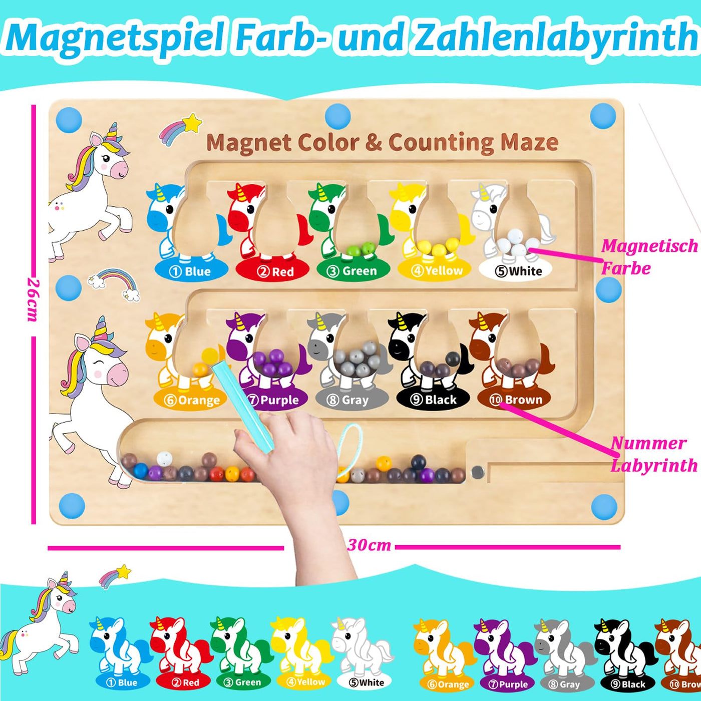 Jouet en bois labyrinthe magnétique - jouet de motricité avec les chiffres et les couleurs