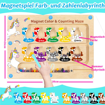 Jouet en bois labyrinthe magnétique - jouet de motricité avec les chiffres et les couleurs