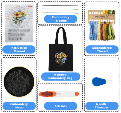 Canvas tote bag embroidery kit, DIY handmade cross stitch bag tote bag with embroidery