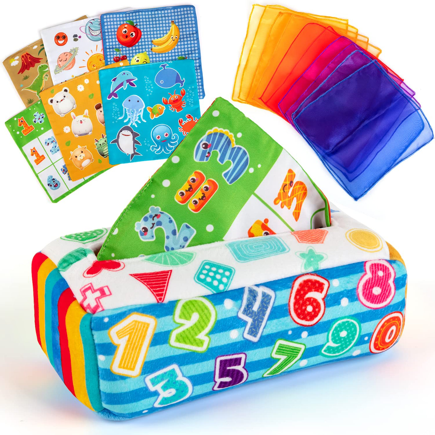 Interactive sensory toddler wipe box