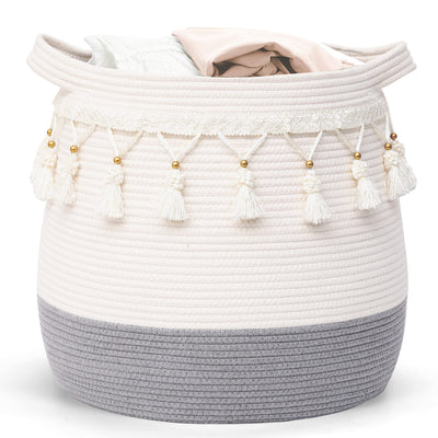 Large basket made of cotton rope, woven storage basket for toys, laundry and blanket organizer