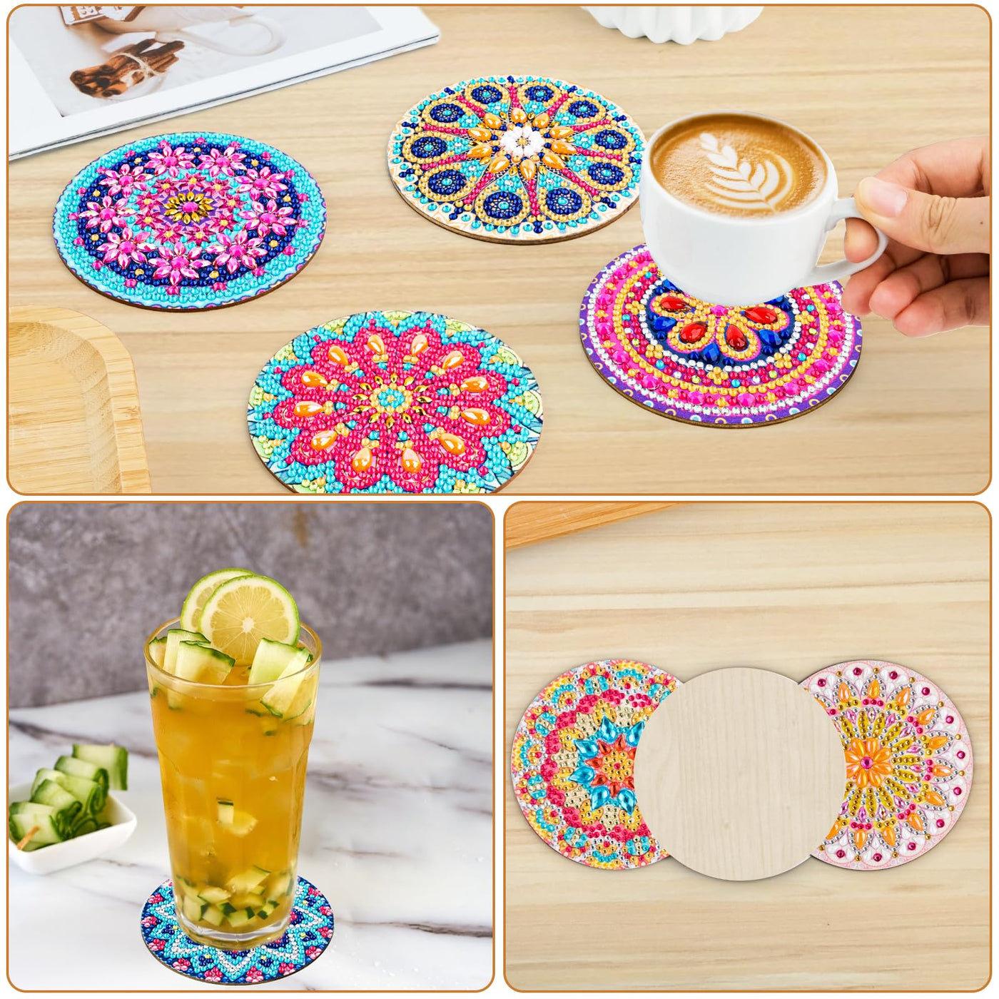 10pcs Diamond Painting Coasters With Holder
