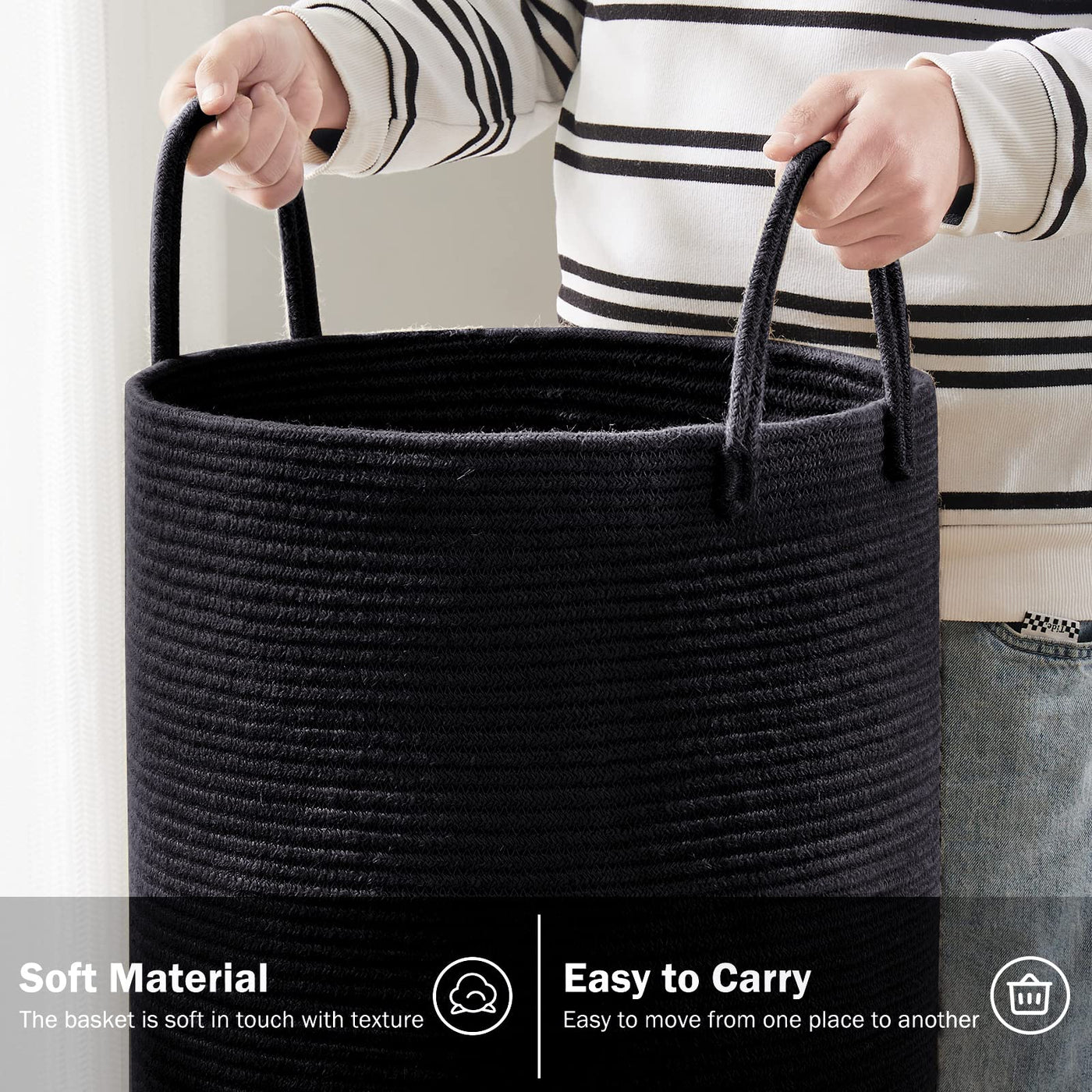 Braided Laundry Collector Toy Storage Storage Basket with Handle Handmade