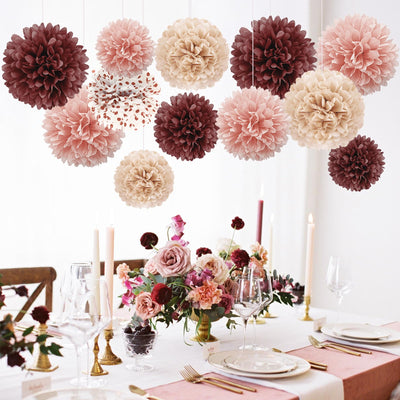 12 pieces party decoration, old-fashioned tissue paper pompoms, tissue paper flowers