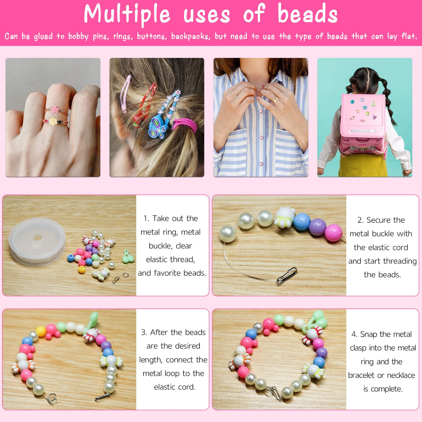 Beads to string, kids jewelry bracelets craft kit do it yourself, jewelry craft kit DIY stringing set bracelet necklaces