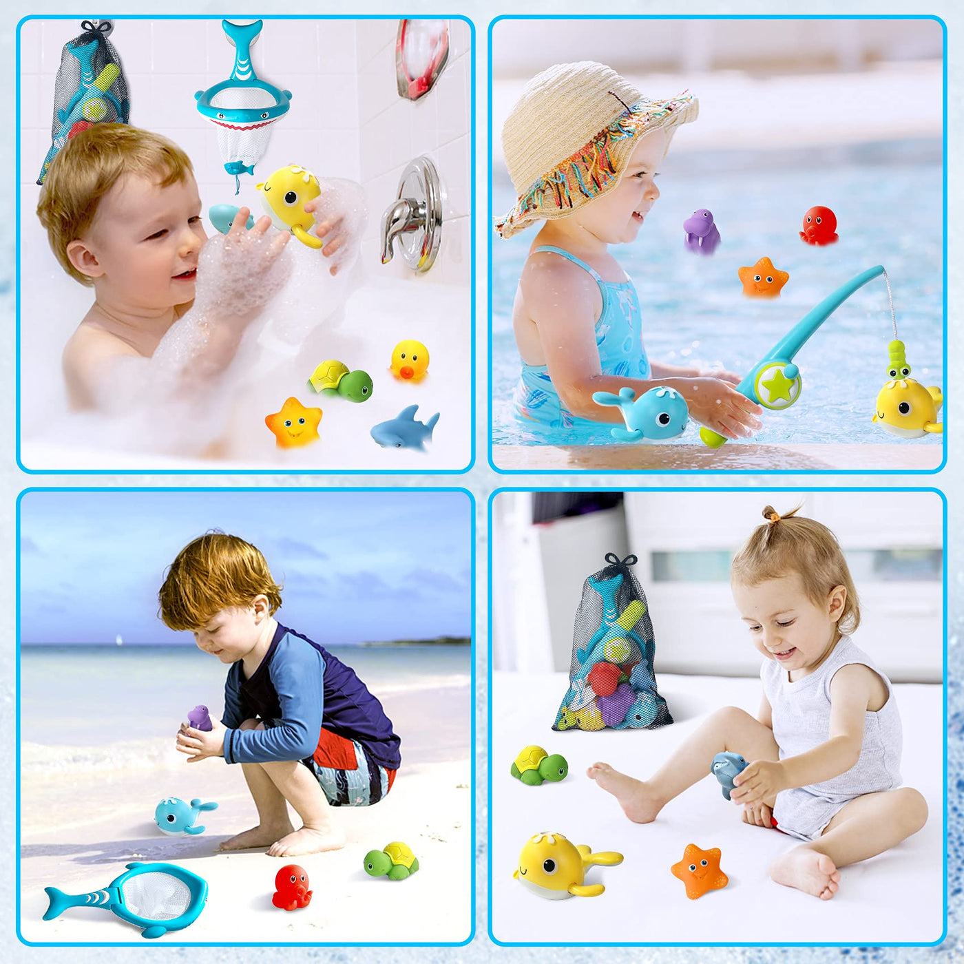 Jouets de bain pour bébés et enfants, jouets de bain à éclaboussures, jouets aquatiques avec filet de pêche pour la douche et la natation