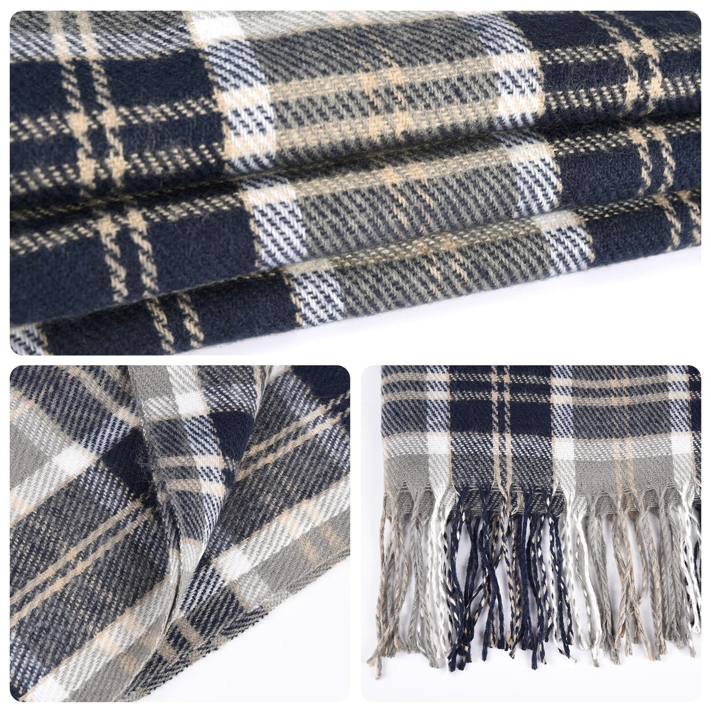 Plaid triangle scarf winter, pashmina scarf soft tassel wrap scarf