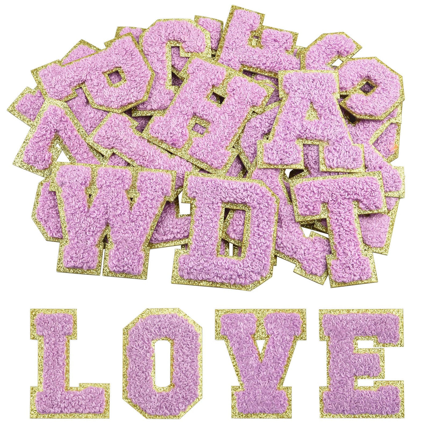 Selbstklebende Chenille-Buchstabenaufnäher, zum Aufbügeln auf Kleidung, Stoff, Schuhe, Taschen