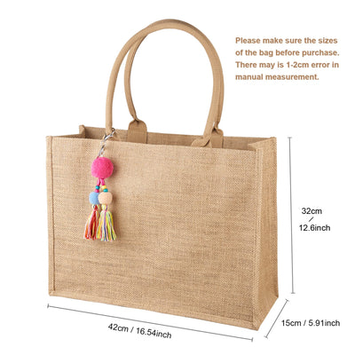 Jute Bag Shopper, Large Jute Bag Beach Bag Foldable Waterproof Shopping Bags Handbag for Picnic Travel Shopping Beach and Everyday Life