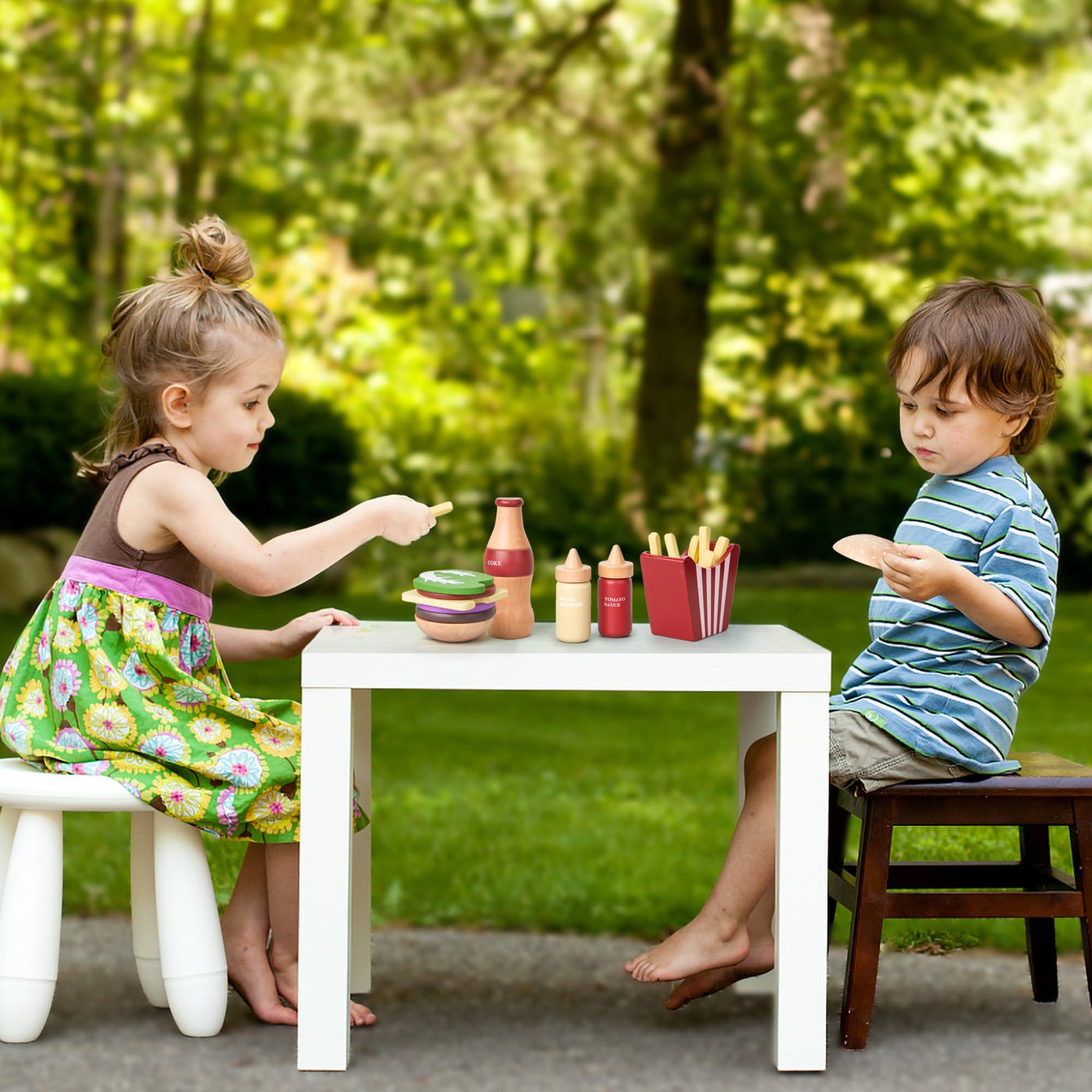 Jeu de nourriture en bois pour enfants Set de hamburger Fast Food Toy Play Kitchen Accessories