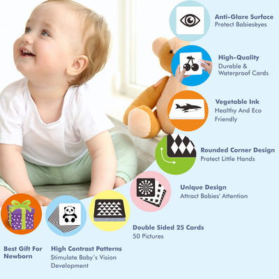 25 flashcards pour la stimulation visuelle des bébés, le développement sensoriel des nouveau-nés