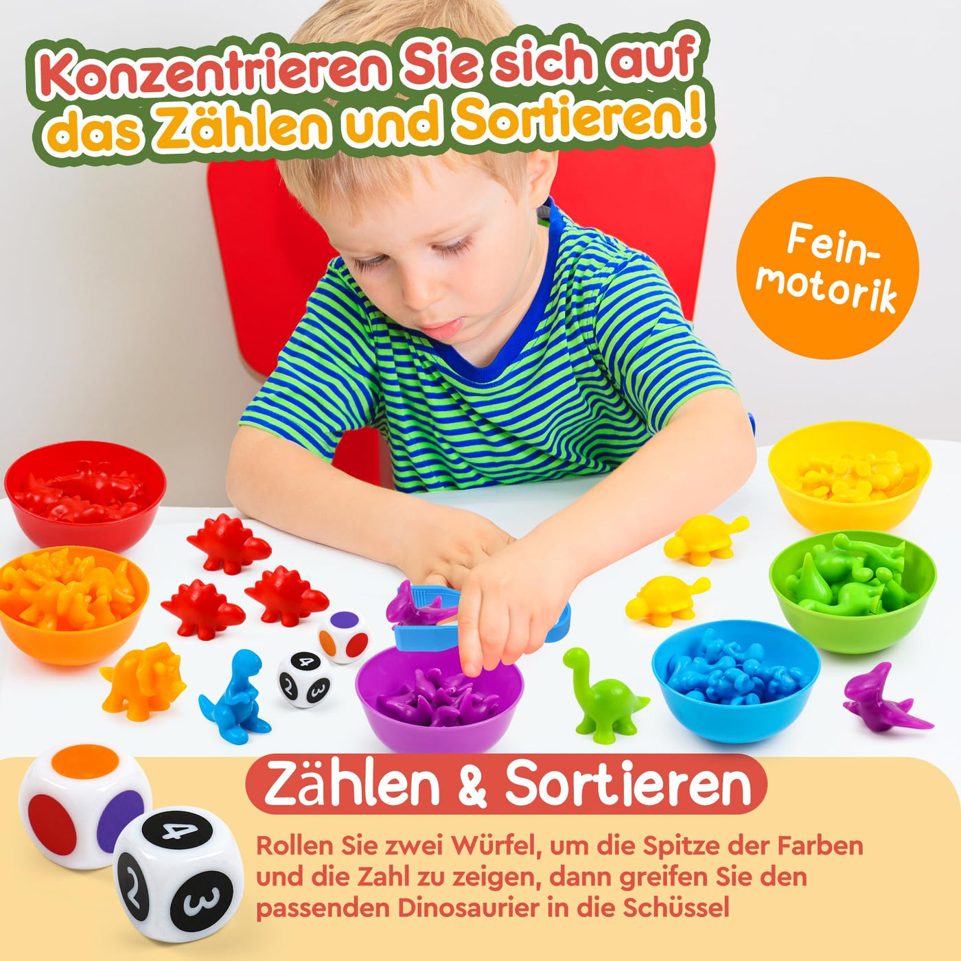 Ensemble de jouets de classification colorés avec gobelets de tri et pincettes assortis