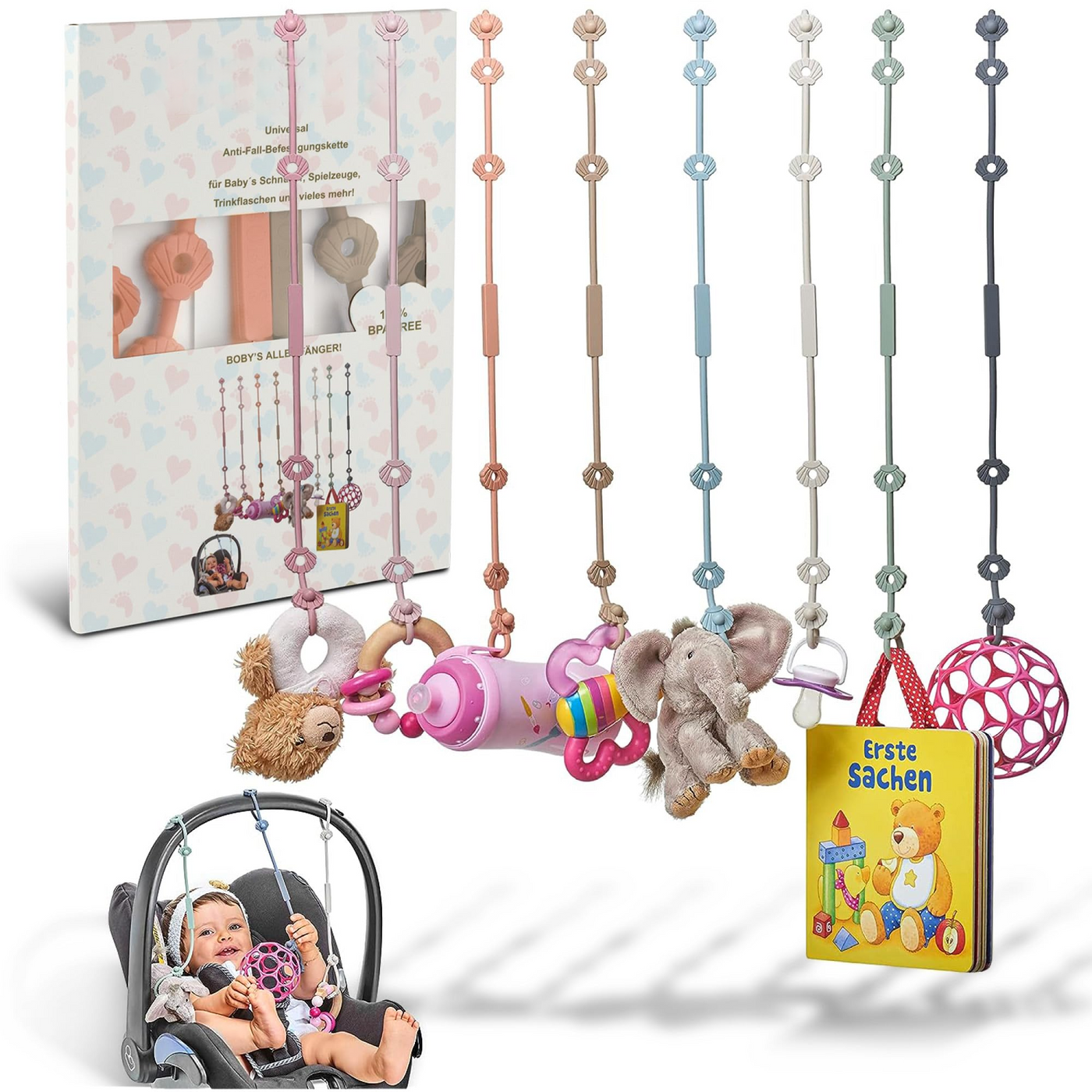 BPA-free baby carriage toy chain/expandable baby cup holder strap/pacifier chain for baby gadgets such as