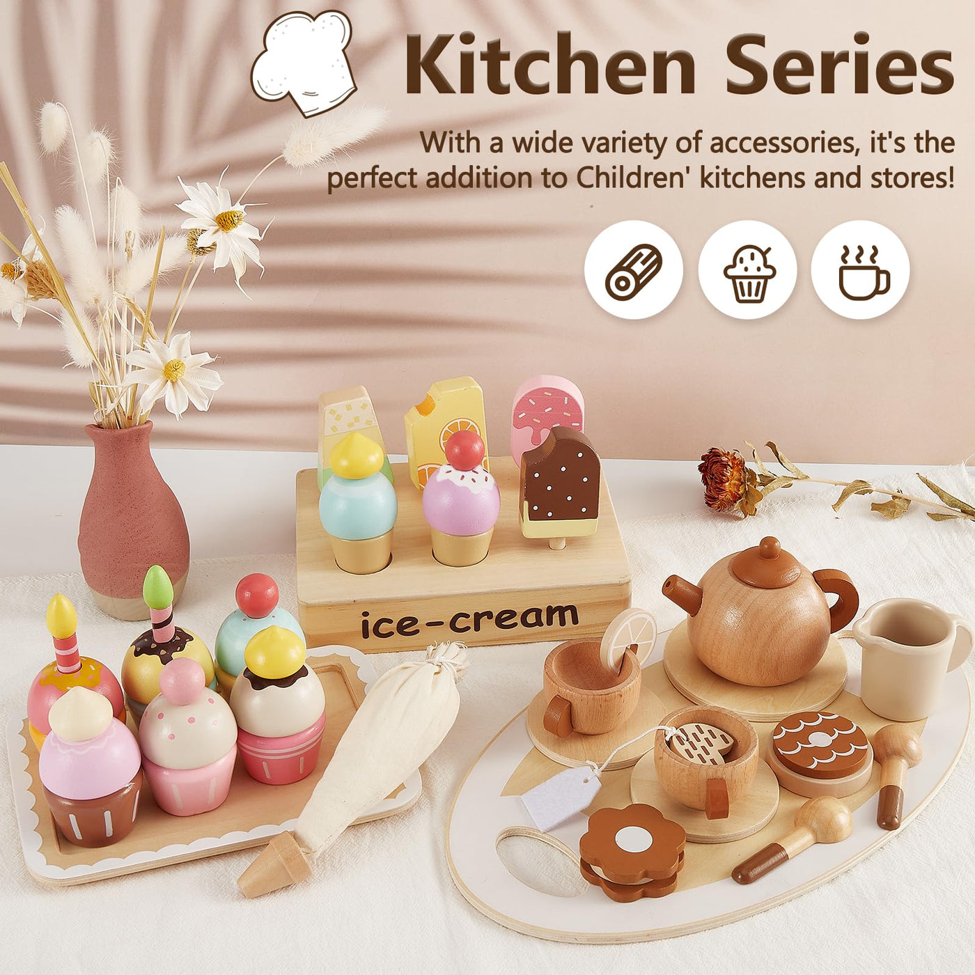 Tea service play kitchen Tea party set with teapot Children's kitchen Wooden toy