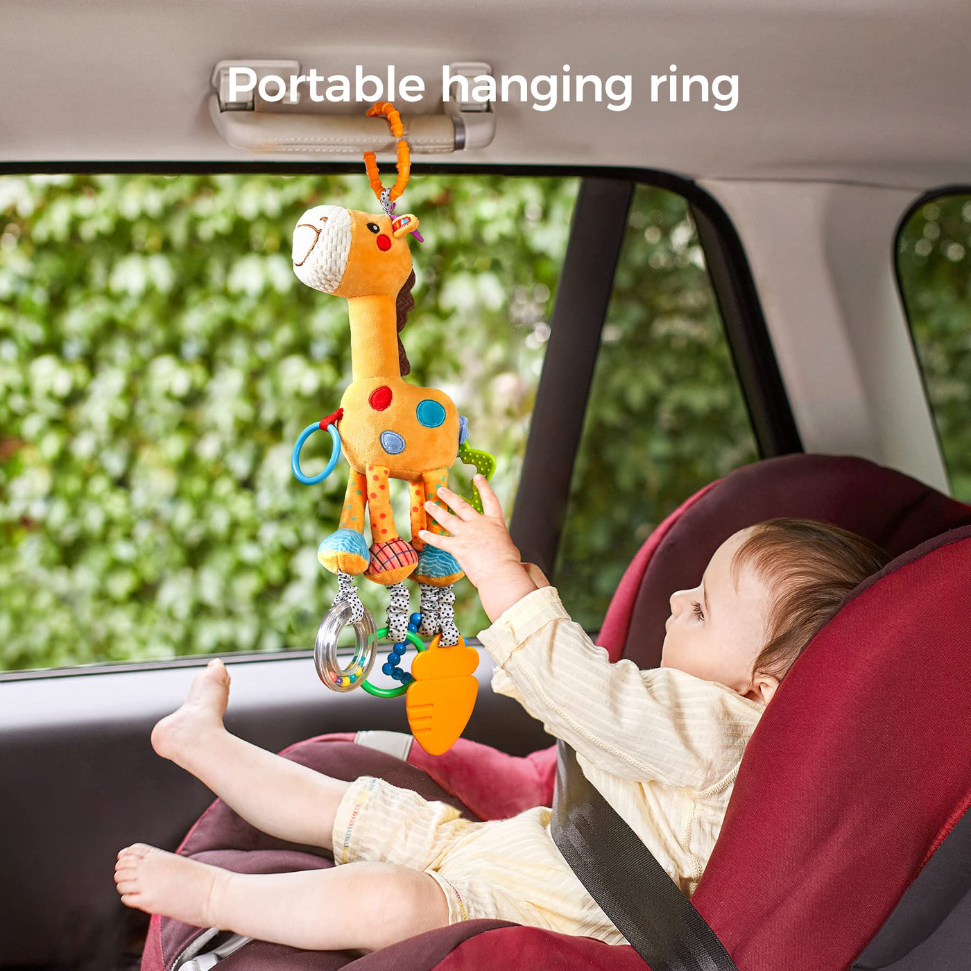 Giraffe Hanging Rattle Toy, Baby Kinderwagen Spielzeug mit Windspiel, Autositz Krippe Plüschtier Aktivität