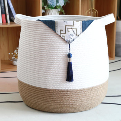 Large basket made of cotton rope, woven storage basket for toys, laundry and blanket organizer