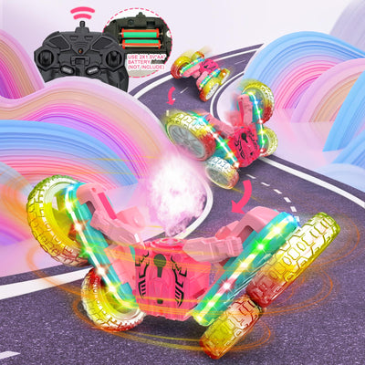 Voiture Télécommandée 2,4 GHz 4WD avec Phares, Jouet de Voiture RC à Bascule à 360° pour Filles de 3 à 12 Ans