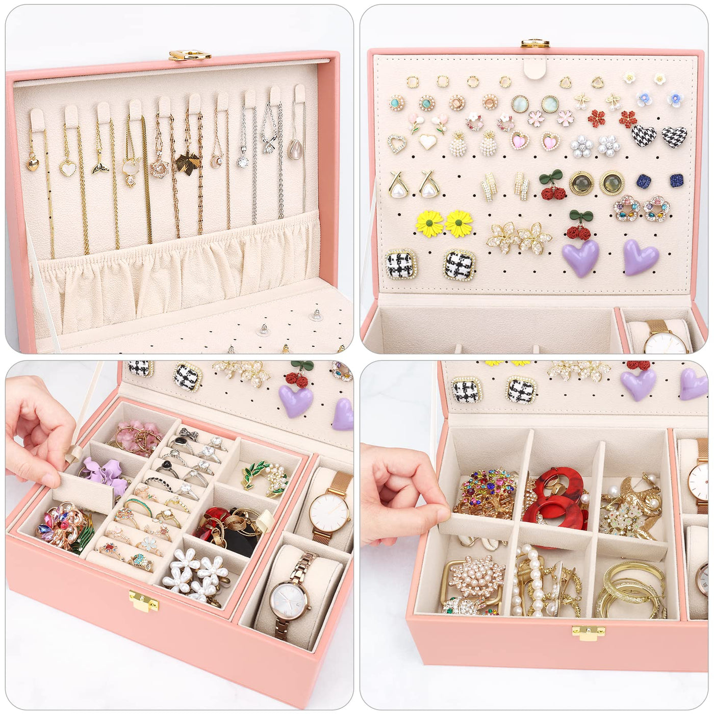 Jewelry box for necklaces, earrings, bracelets, rings, watches, with removable