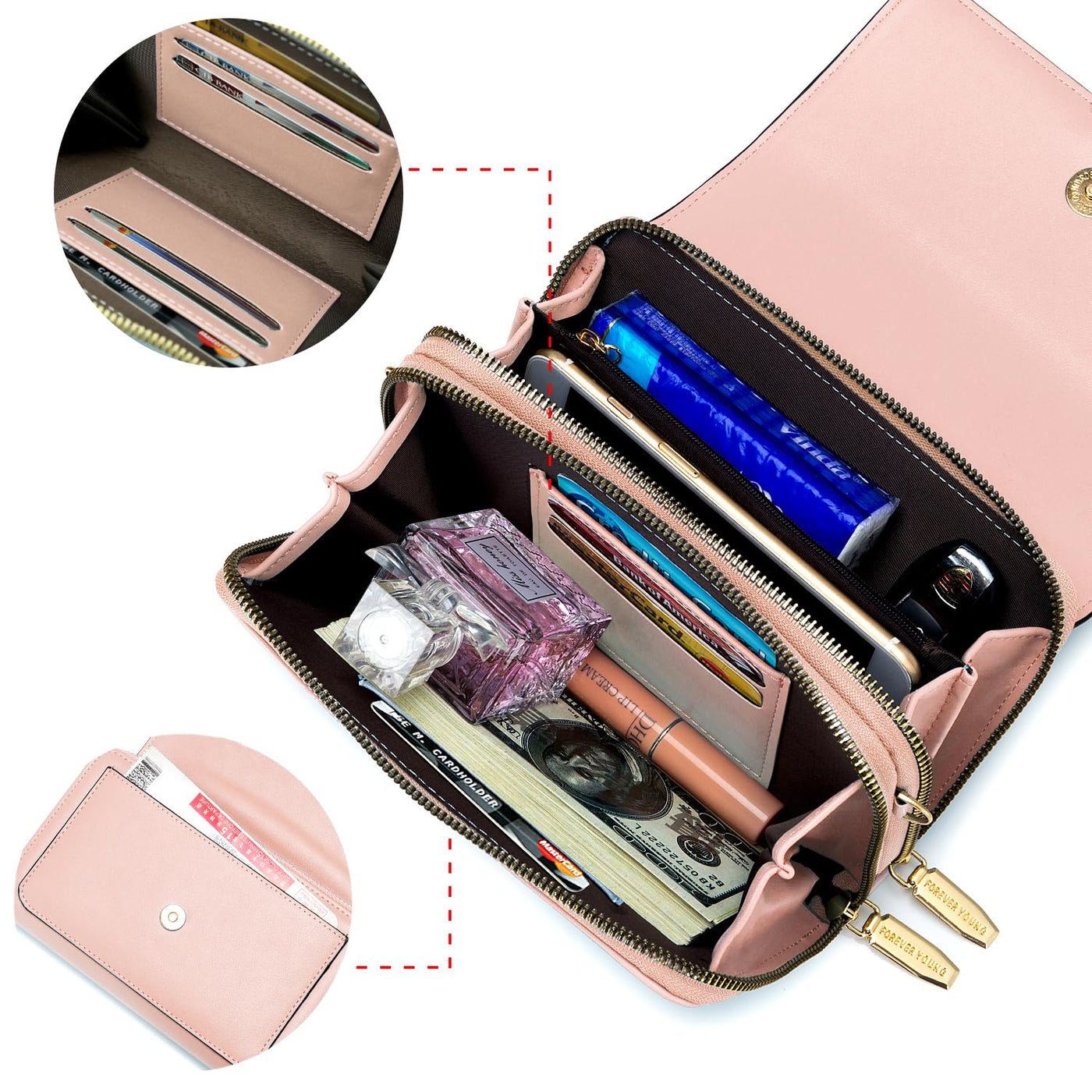 PU Leather Crossbody Shoulder Bag Passport Phone Case with Card Slot Adjustable Detachable Shoulder Strap