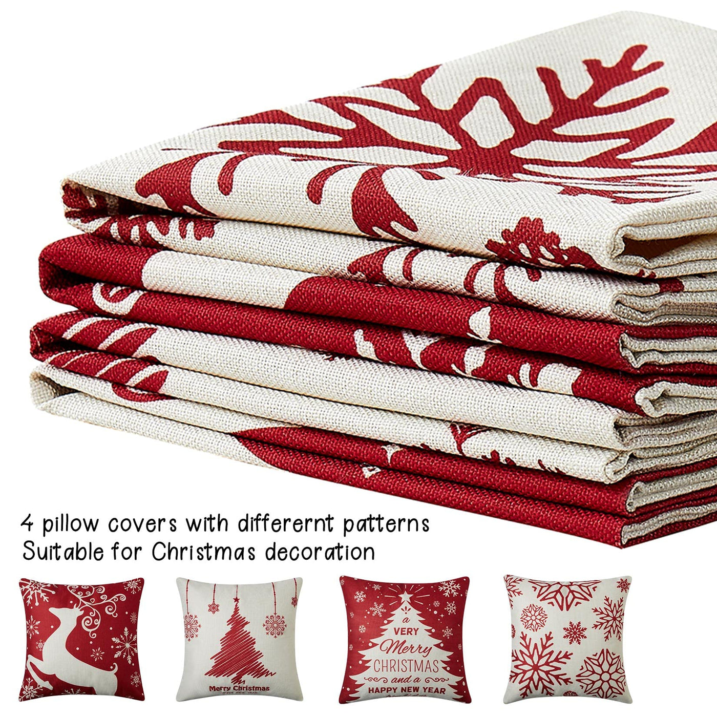 Christmas cushion cover set of 4 linen look cushion covers