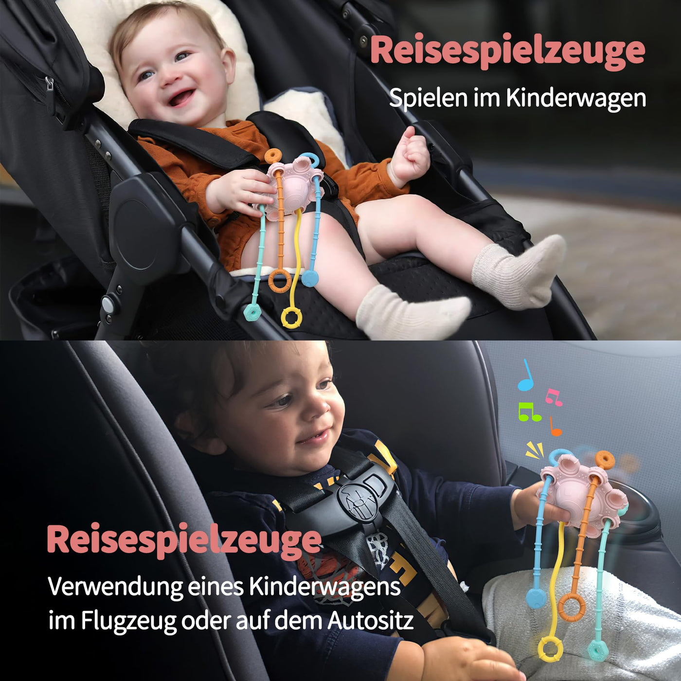Jouet sensoriel pour les tout-petits, jouet à tirer, jouet de voyage pour les bébés, avec fonction hochet intégrée