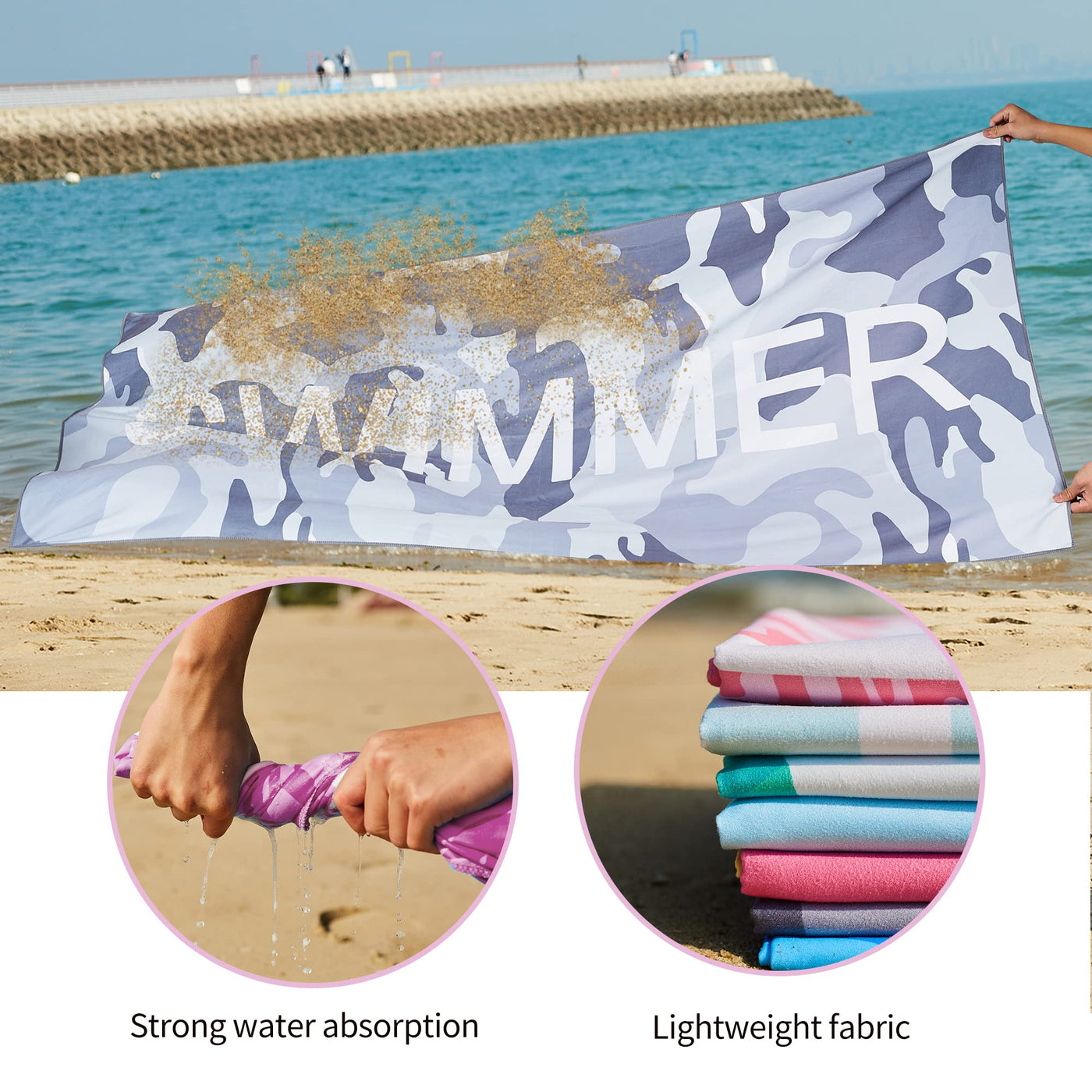 Serviette de plage Large, serviette en microfibre