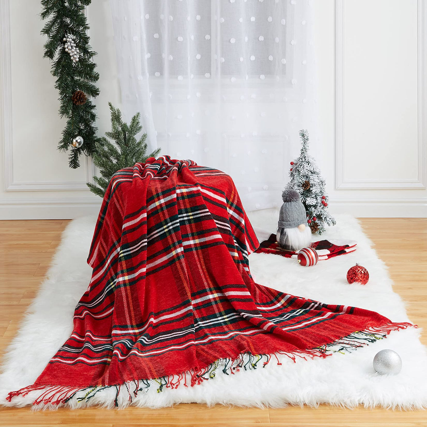 Christmas blanket soft knitted wool blanket tassel