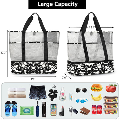 Mesh Beach Bag Large Foldable with Waterproof Cooler Bag