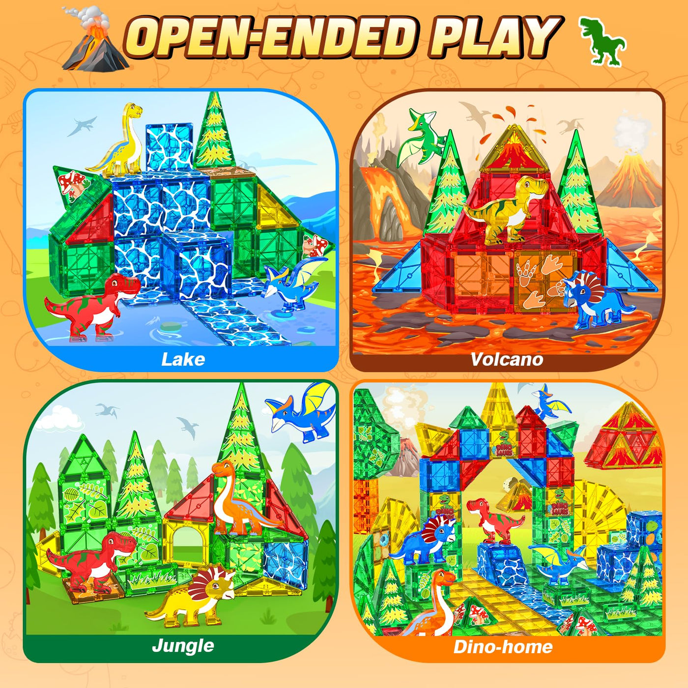 Magnetic tiles children's toy dinosaur toy, STEM magnetic building blocks