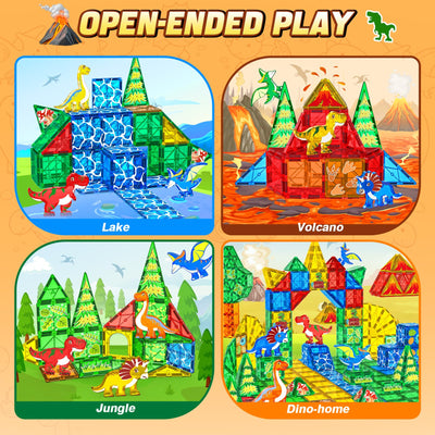 Magnetic tiles children's toy dinosaur toy, STEM magnetic building blocks