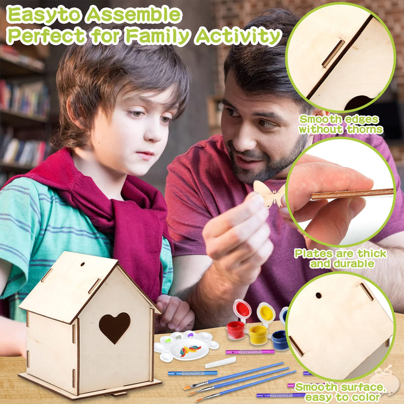 3 pieces DIY wooden birdhouse kit for children,DIY birdhouse kit for children,with pigment,Small handmade wooden birdhouse