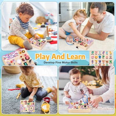 Busy Board toy Activity Board toy Wooden toy with 10 switches 23 LED lights