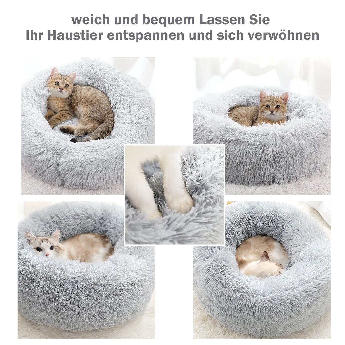Lit pour chien et chat Peluche ronde et duveteuse - Donut Coussin câlin pour chien Panier pour chien lavable Chiens, chats et autres animaux de compagnie de taille moyenne et grande