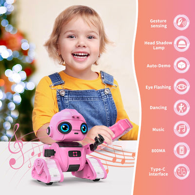 Jouet Robot pour Enfants - Rechargeable, Yeux LED et Musique, Robot RC avec Capteur de Geste
