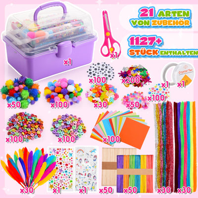 Bastelset für Kinder, 1127+Stücke Bastelkoffer für Kinder Bastelkoffer